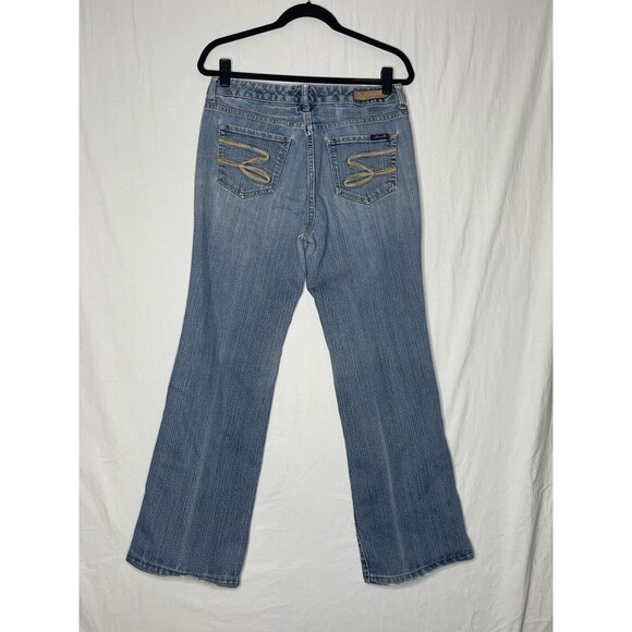 Seven 7 Women's Classic Flare Jeans Size 8 Medium Wash Blue Denim 31x30 Low Rise - Picture 7 of 11